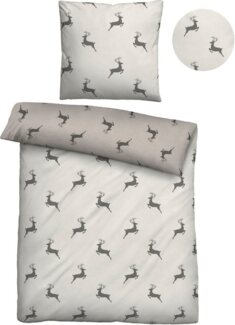 biberna 0840508 Melange-Flanell Bettwäsche HIRSCH KLEIN, kitt, 1x 135x200 cm + 1x 80x80 cm