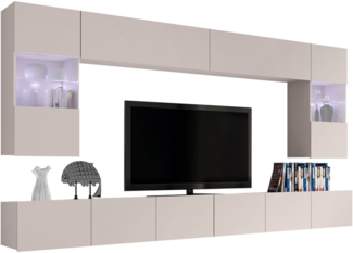 Wohnwand Calabrini I (Farbe: Cashmere, mit blauer LED Beleuchtung)