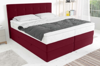 99rooms Palermo Boxspringbett Velours KRONOS Rot 180x200 cm Taschen-Federung
