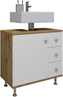 VCM Badmöbel Waschbeckenunterschrank Nilosi 918567 Honig-Eiche / Weiß H. 61 x B. 60 x T. 33 cm