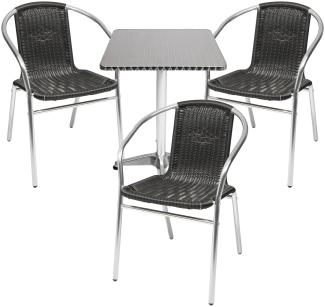 Bistrogarnitur 4-teilig eckig Aluminium - Rattan / Schwarz