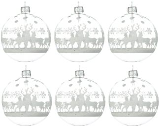 Decoris season decorations Weihnachtsbaumkugel, Weihnachtskugeln Glas 8cm mit Motiv Rentier 6er Set Weiß / Klar