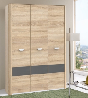 Kleiderschrank Schrank 3-türig 133cm sonoma eiche / grau