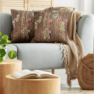 Abakuhaus Kissenbezüge Modern Accent Doppelseitiger Digitaldruck, (2 Stück), Weihnachten Holz-Muster