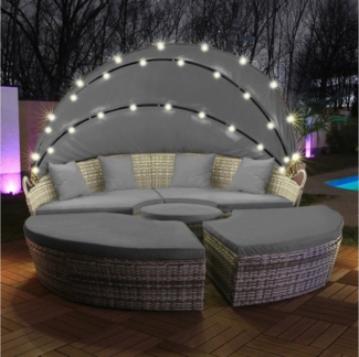 Swing&Harmonie Gartenlounge-Set LED - Sonneninsel Rattan Lounge Polyrattan, (Sitzgruppe, Liege Insel inkl. Abdeckcover)