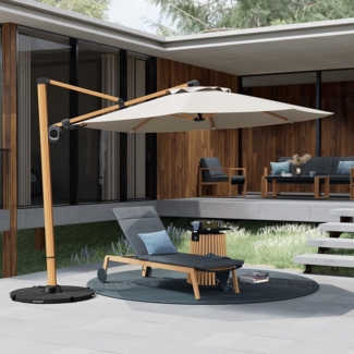 Aluminium Sonnenschirm 300cm mit Kurbel, Ampelschirm rund, UV-Schutz