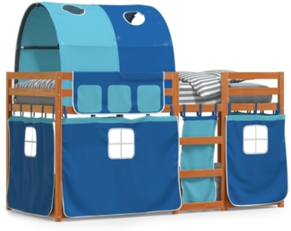 vidaXL Etagenbett mit Vorhängen Blau 75x190 cm Massivholz Kiefer 3284016