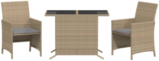 vidaXL 3-tlg. Bistro-Set mit Kissen Beigemischung Poly Rattan 365121