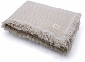 Plaid Musselin Sofadecke - Tagesdecke - 100% Bio-Baumwolle - 135x200 cm, hutch&putch, Decke aus 4-Lagen Musselin - mit Fransen - als Überwurf
