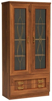 Lomadox Vitrine TEORA-161 in Eiche Alteiche Standvitrine Glastüren mit Verzierung 90x190,5x40 cm