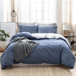 SOULFUL Bettwäsche 135x200 Set - Baumwolle Denim Blue Stone Washed