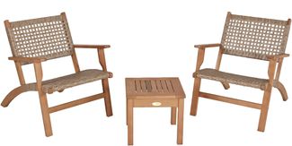 Balkonmöbel-Set AMIRA Teak-Look - Eukalyptus, Hellbraun, flach | Gartenmöbel-Set Gartengarnitur Garten-Sitzgruppe Essgruppe Balkon-Set