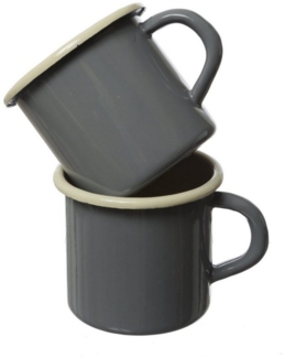 Krüger Becher - Blechbecher emailliert - D: 8cm - 0,35L - grau, creme - 2 Stück