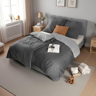 i@home Bettwäsche Wendebettwäsche aus 100% Baumwolle, 135x200 oder 155x220 cm, Baumwolle, 4 teilig, zu jeder Jahreszeit, pflegeleicht und formstabil, Grau