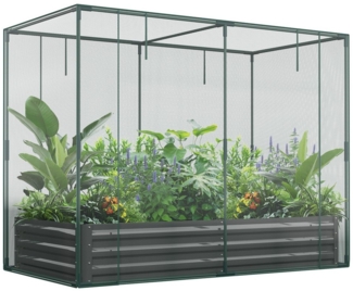 Meulbaty Blumenkasten Metall-Hochbett für Garten, Pflanzkasten für Blumen und Gemüse, mit Netzkäfig, Abdeckung und Sichtfenster