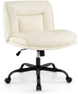 Schneidersitz Stuhl mit Rollen & Breiter Sitzfläche Schreibtischstuhl Bürostuhl Schminkstuhl Beige