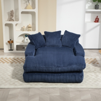LVHOM Lazy Sofa Cordstoff mit Kissen, Bodensofa 125 × 155 × 63 cm, Schlafsofa Couch mit Memory-Schaum, Chaiselounge Sessel, Blau