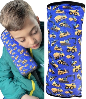 HECKBO Schlafkissen Auto Schlafkissen Baufahrzeuge Motiv für Kinder Mädchen Jungen - maschinenwaschbar – kuschelweich - Auto Gurtkissen, Gurtschoner, Gurtschutz Sitzerhöhung, Auto Kissen, Reisekissen, Urlaub