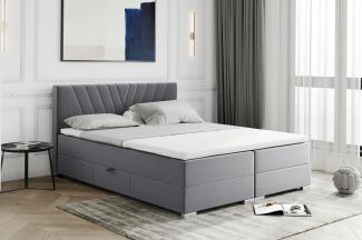 MEBLINI Boxspringbett BERNI 140x200 cm mit Bettkasten – H3B/Grau Samt Polsterbett - Doppelbett mit Topper & Bonellfederkern-Matratze