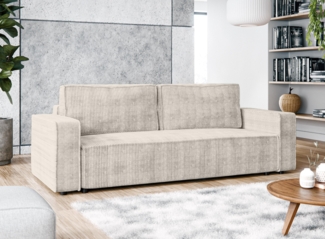 AX LIVING Aydin Cord Sofa 3 Sitzer Sofa mit Schlaffunktion Creme 238cm