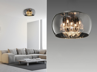 Kristall Deckenleuchte VAPORE Glas Chrom verspiegelt & Rauchglas Optik Ø 40cm