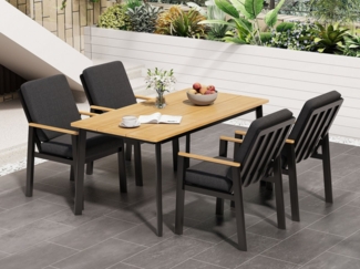 MeXo Gartenlounge-Set Aluminium Essgruppe im Boho-Stil mit Esstisch 150x80 cm, (Gartenmöbel Set, 5-tlg, für 4 Personen), wetterfest & pflegeleicht – Balkon- & Terrassenmöbel