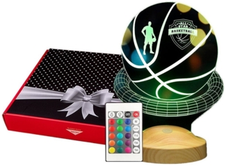 Geschenkelampe LED Nachttischlampe Basketball 3D Gravur Geschenk für Basketball Liebhaber NBA, Leuchte 7 Farben fest integriert, Geschenk für Basketball Spieler, Männer