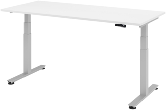 bümö elektrisch höhenverstellbarer Schreibtisch 180x80 cm in weiß, Gestell silber - Schreibtisch höhenverstellbar elektrisch mit Memory-Steuerung, elektrischer Schreibtisch, Gaming Tisch, XDSM-19-W-S