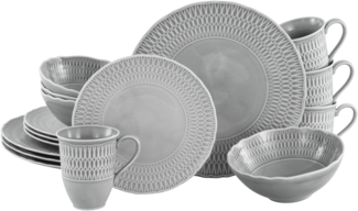 CreaTable, 33088, Serie Sofia Stone, 16-teiliges Geschirrset, Kombiservice aus Porzellan Grau
