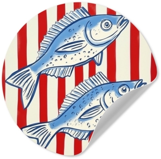MuchoWow Wandsticker Fisch - Vertikale Streifen - Blau - Rot (1 St), Wandtattoo Selbstklebend, Wohnzimmer Deko Aufkleber, 30x30 cm