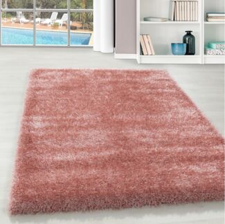 Teppium Teppich Unicolor - Einfarbig, Rund, Höhe: 50 mm, Teppich Wohnzimmer Einfarbig Rosa, Langflor Shaggy Flauschig Weich