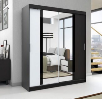 Schwebetrenschrank BRANI 2-trig Schrank 180 cm (mit Spiegel) Farbe: Schwarz , wei