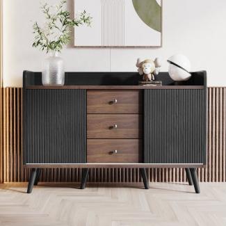 Merax Sideboard mit 3 Schubladen und 2 Schiebetüren, Kommode aus Holz mit verstellbaren Einlegeböden,Breite: 117,5cm