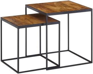 Kadima Design Mango Industrial: Beistelltische 2er Set, Massivholz, Metall, Unikate. 40x40x44 cm