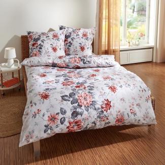 TRAUMSCHLAF Bettwäsche Blumen rot, Flanell, 2 teilig, hochwertige Flanell Qualität