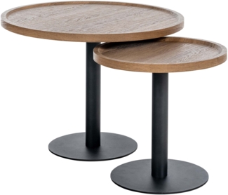 CLP 2er Set Beistelltische Aspen runde Tischplatten mit schwarzem Metallgestell,braun