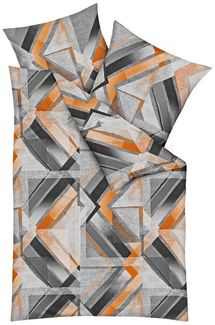 JACK Bettwäsche JACK by Kaeppel Elevate Orange Anthrazit Silber Streifen, Biber, 2 teilig, tolle Grafikmusterung, hautfreundlich
