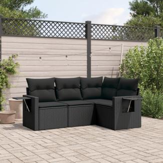 vidaXL 4-tlg. Garten-Sofagarnitur mit Kissen Schwarz Poly Rattan 3220104
