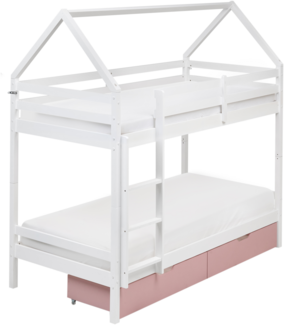 Hochbett mit Schubladen Haus Kiefernholz TERNAS 90 x 200 cm Rosa