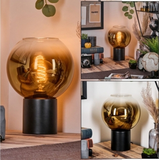 hofstein Tischleuchte Tischlampe aus Metall/Glas in Schwarz/Goldfarben/Klar, ohne Leuchtmittel, Leuchte im Retro/Vintage-Design mit Glasschirm (20 cm), 1 x E27