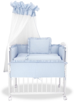 Baby-Delux Beistellbett Babybett Royal Blau Rüsche, Stillbett 90x40 weiß höhenverstellbar, Matratze inkl. komplett Set