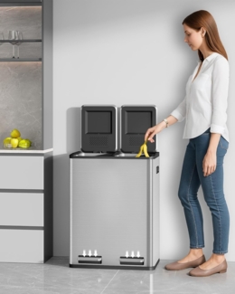 Mülleimer Küche, Mülltrennsystem 2 Fächer 60L (2 x 30 L), Edelstahl-küchenmülleimer, Tretmülleimer, Abfalleimer Ruhiger Langsamer Abstieg, mit 15 Exklusiven Abfallbeuteln, Silber