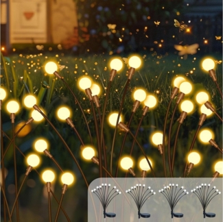 BlingBin LED Solarleuchte Solarleuchten für Außen Garten, LED Solarleuchten Glühwürmchen, IP65 Wasserdicht, 2 Modi Firefly Solar Licht, LED fest integriert, Warmweiß, Swinging Garten Lichter Dekorative für Fußweg, Yard, Patio, 4 Stück
