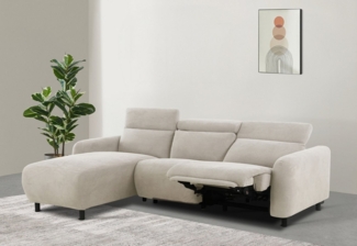 Home affaire Ecksofa SKAANE in Cord, L-Form, 274 cm, manuelle u. elektrische Funktion, rundes Design, Kopfteilverstellung, Federkernpolsterung