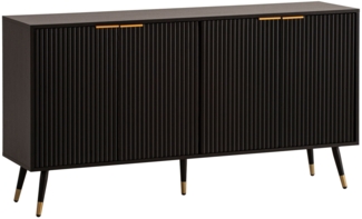 Sideboard 150x81x39 cm Anrichte Schwarz mit Eiche-Dekor, Kommode mit Türen, Kommodenschrank Flurschrank Modern, Standschrank Wohnzimmer Metallbeine