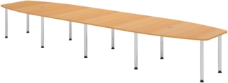 bümö Konferenztisch oval 520x130 cm großer Besprechungstisch in Buche, Besprechungstisch mit Chromfüßen, Meetingtisch für 18 Personen, XXL-Tisch für Besprechungsraum & Meeting, KT52C-6-C