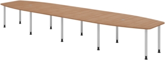 bümö Konferenztisch oval 520x130 cm großer Besprechungstisch in Nussbaum, Besprechungstisch mit Chromfüßen, Meetingtisch für 18 Personen, XXL-Tisch für Besprechungsraum & Meeting, KT52C-N-S