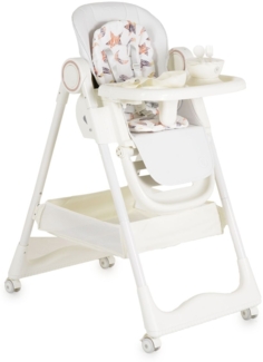 Moni Kinderhochstuhl Surprise faltbar Lätzchen Schüssel Löffel Gabel Räder Korb weiß
