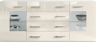 Sideboard Kommode Grömitz V2, Korpus in Weiß matt / Front in Creme Hochglanz (166 x 72 x 35)