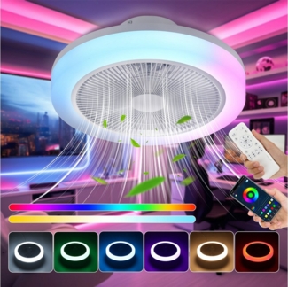 oyajia Deckenleuchte Music RGB LED Deckenleuchte mit Lautsprecher, Leiser Deckenventilator, Luftzirkulationsfunktion, LED fest integriert, RGB Farbwechsel (3000~6500K), Dimmbar LED Deckenventilator, für Wohnzimmer Schlafzimmer Küche Hotel